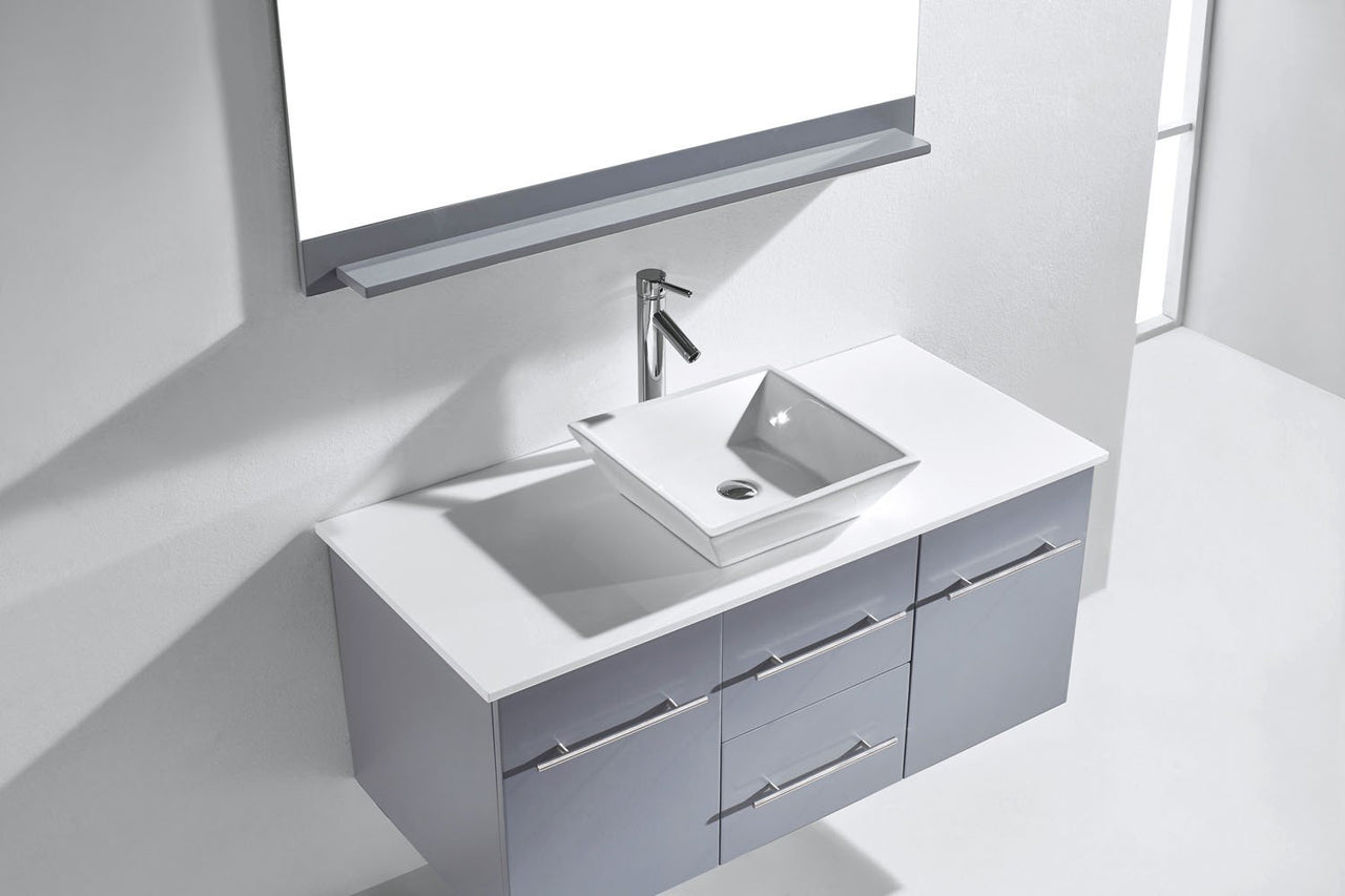 Virtu USA Marsala 48" Single Square Sink Grey Top Vanity in Grey with Polished Chrome Faucet and Mirror Vanity Virtu USA 