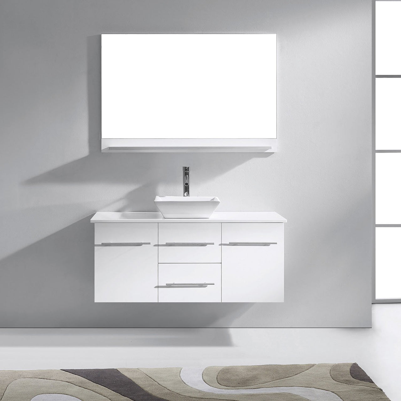 Virtu USA Marsala 48" Single Square Sink White Top Vanity with Brushed Nickel Faucet and Mirror Vanity Virtu USA 