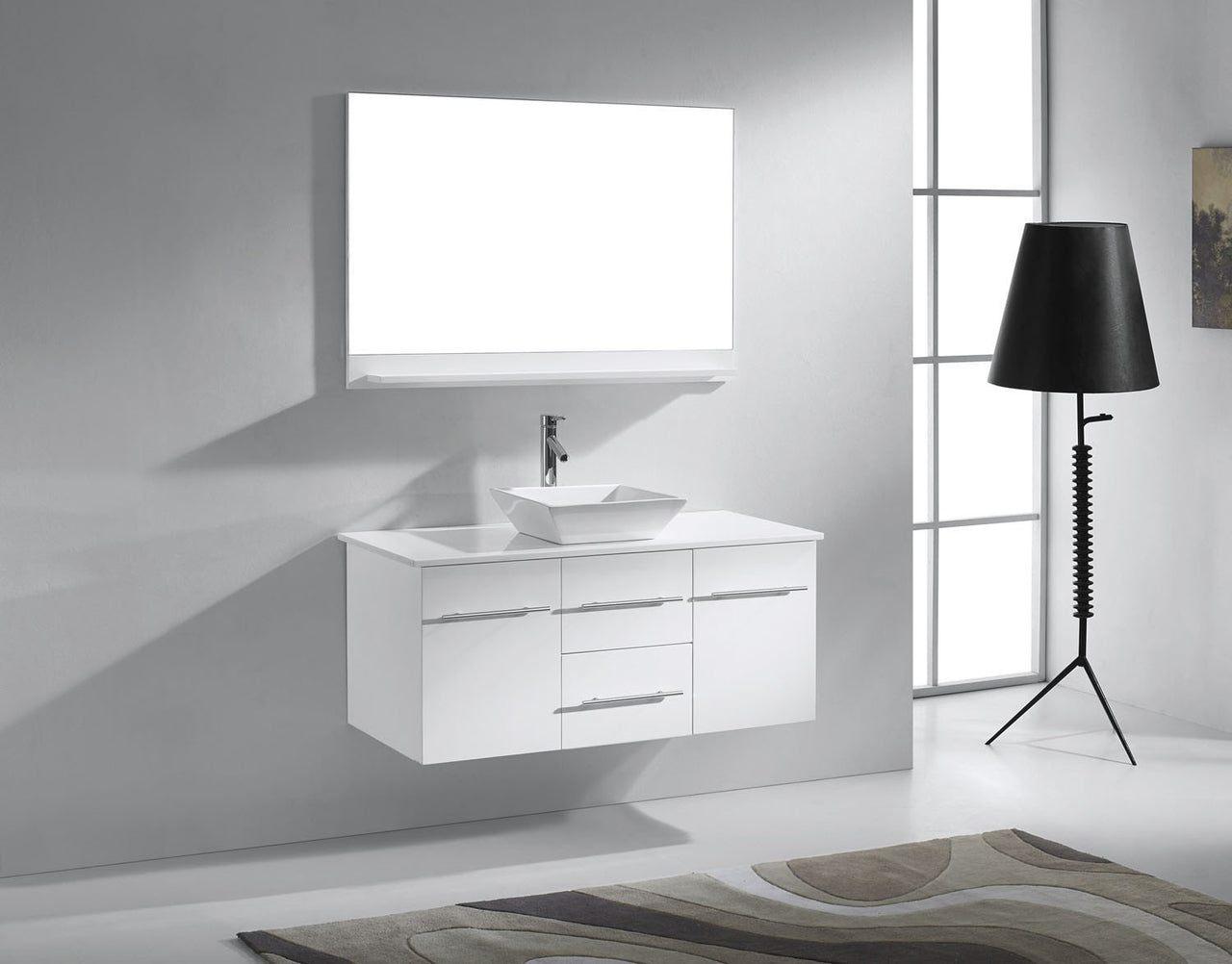 Virtu USA Marsala 48" Single Square Sink White Top Vanity with Brushed Nickel Faucet and Mirror Vanity Virtu USA 