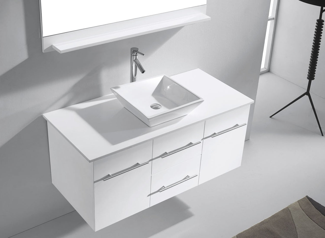 Virtu USA Marsala 48" Single Square Sink White Top Vanity with Polished Chrome Faucet and Mirror Vanity Virtu USA 