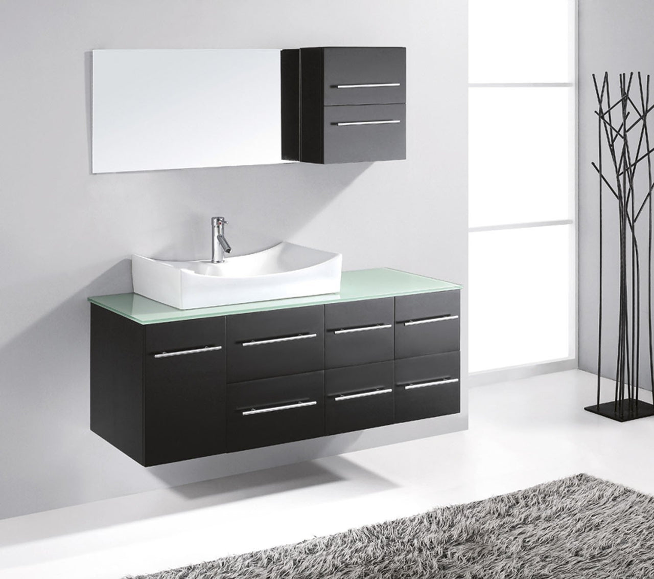 Virtu USA Ceanna 55" Single Square Sink Espresso Top Vanity with Brushed Nickel Faucet and Mirror Vanity Virtu USA 