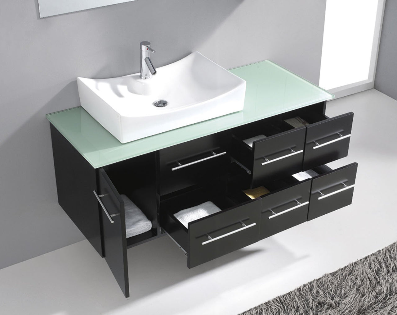 Virtu USA Ceanna 55" Single Square Sink Espresso Top Vanity with Polished Chrome Faucet and Mirror Vanity Virtu USA 