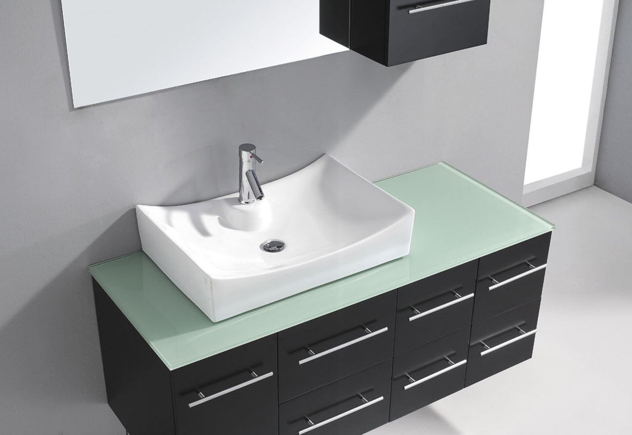 Virtu USA Ceanna 55" Single Square Sink Espresso Top Vanity with Brushed Nickel Faucet and Mirror Vanity Virtu USA 