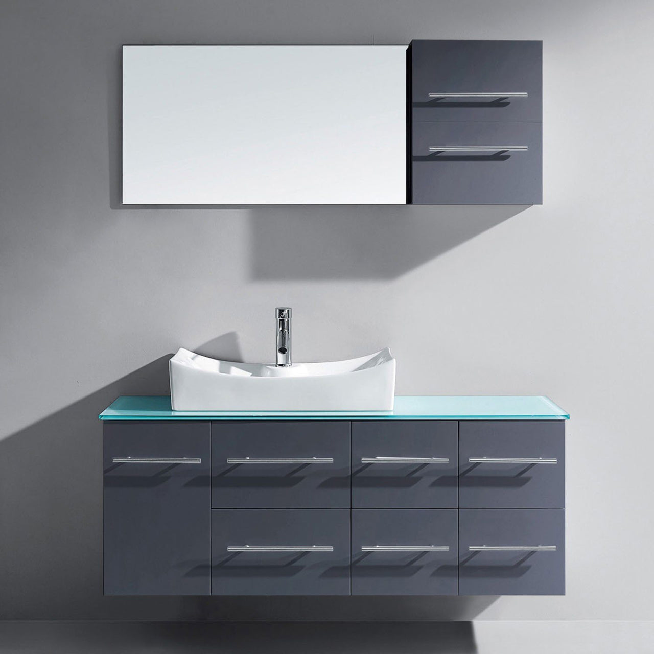 Virtu USA Ceanna 55" Single Square Sink Grey Top Vanity in Grey with Polished Chrome Faucet and Mirror Vanity Virtu USA 