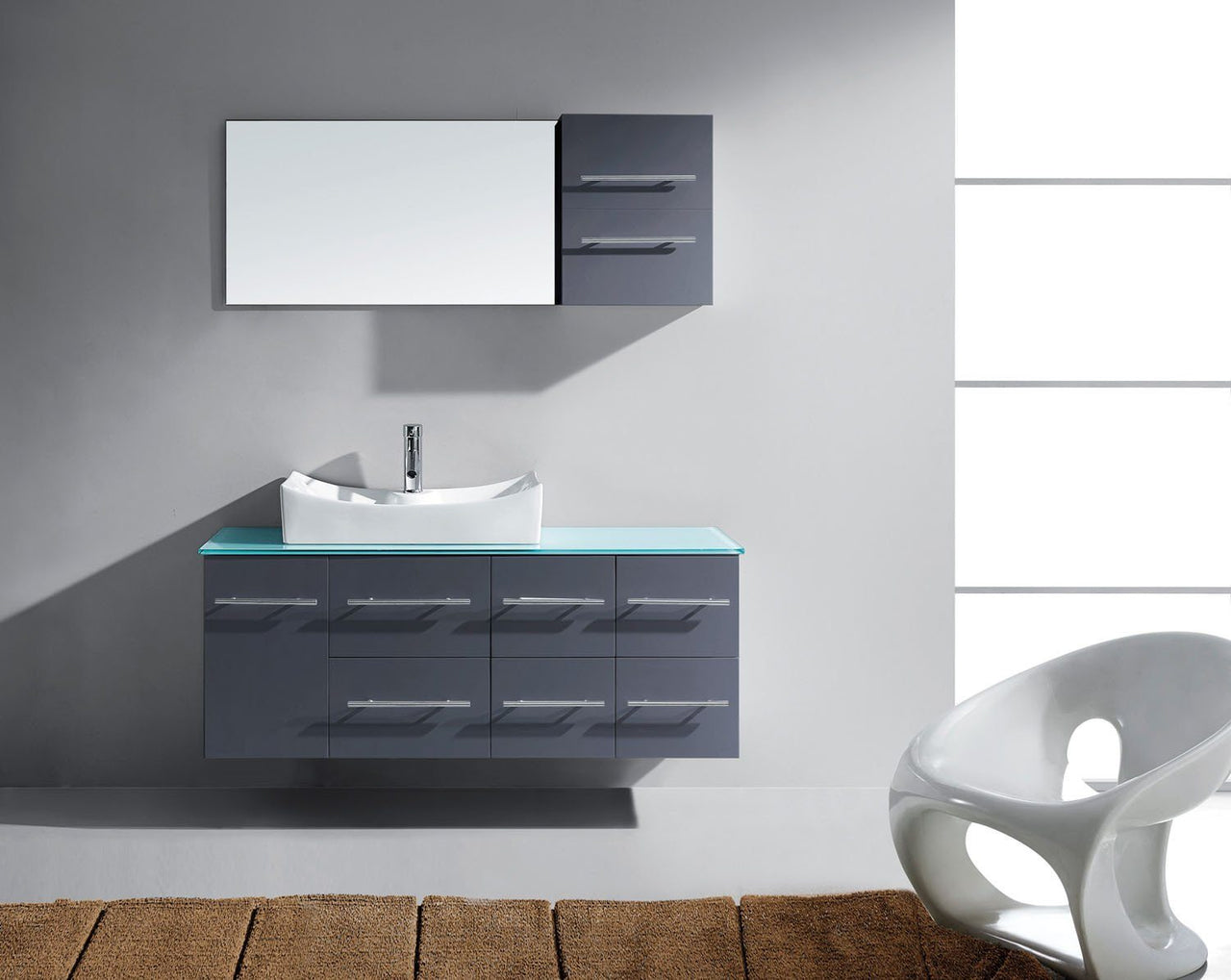 Virtu USA Ceanna 55" Single Square Sink Grey Top Vanity with Brushed Nickel Faucet and Mirror Vanity Virtu USA 