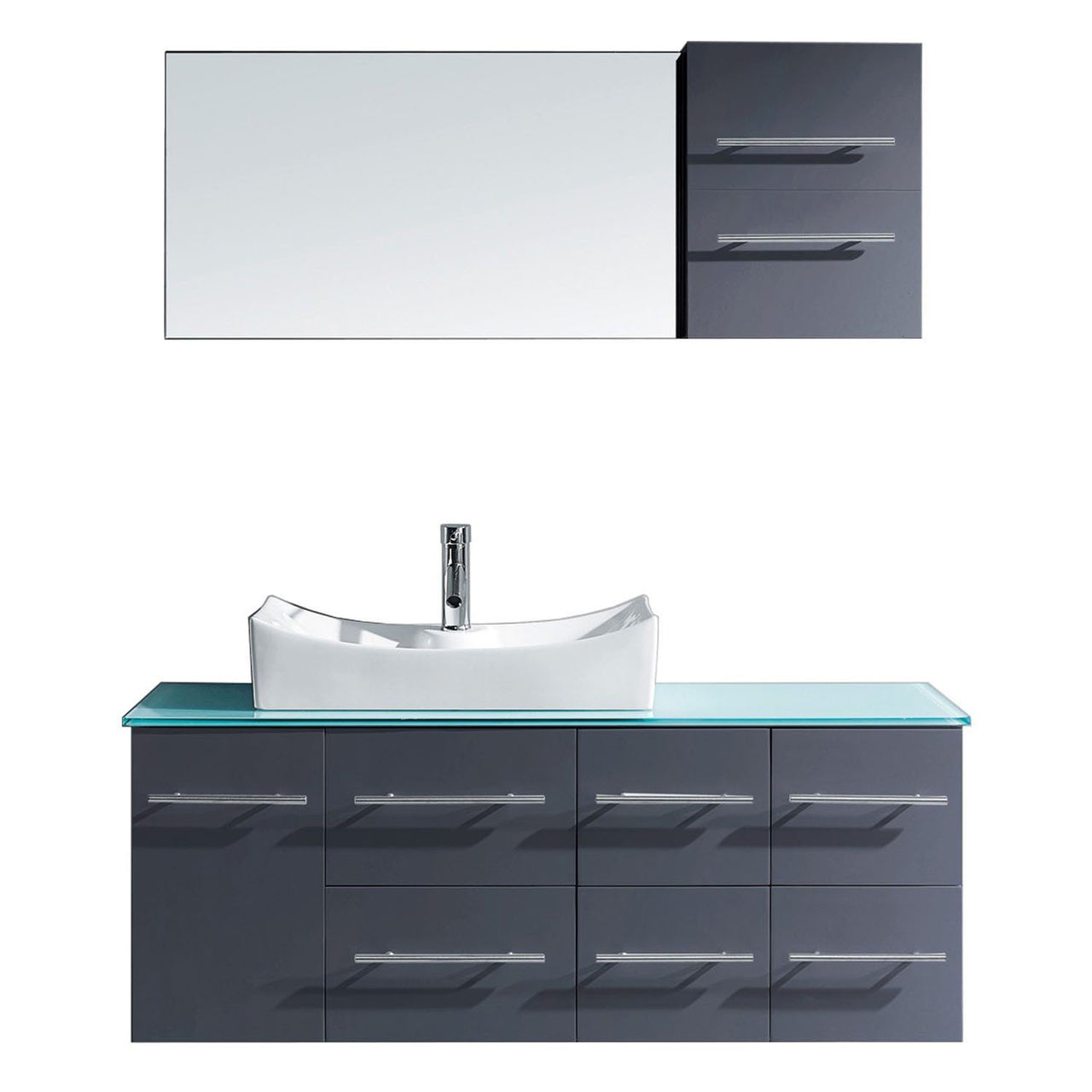 Virtu USA Ceanna 55" Single Square Sink Grey Top Vanity with Brushed Nickel Faucet and Mirror Vanity Virtu USA 