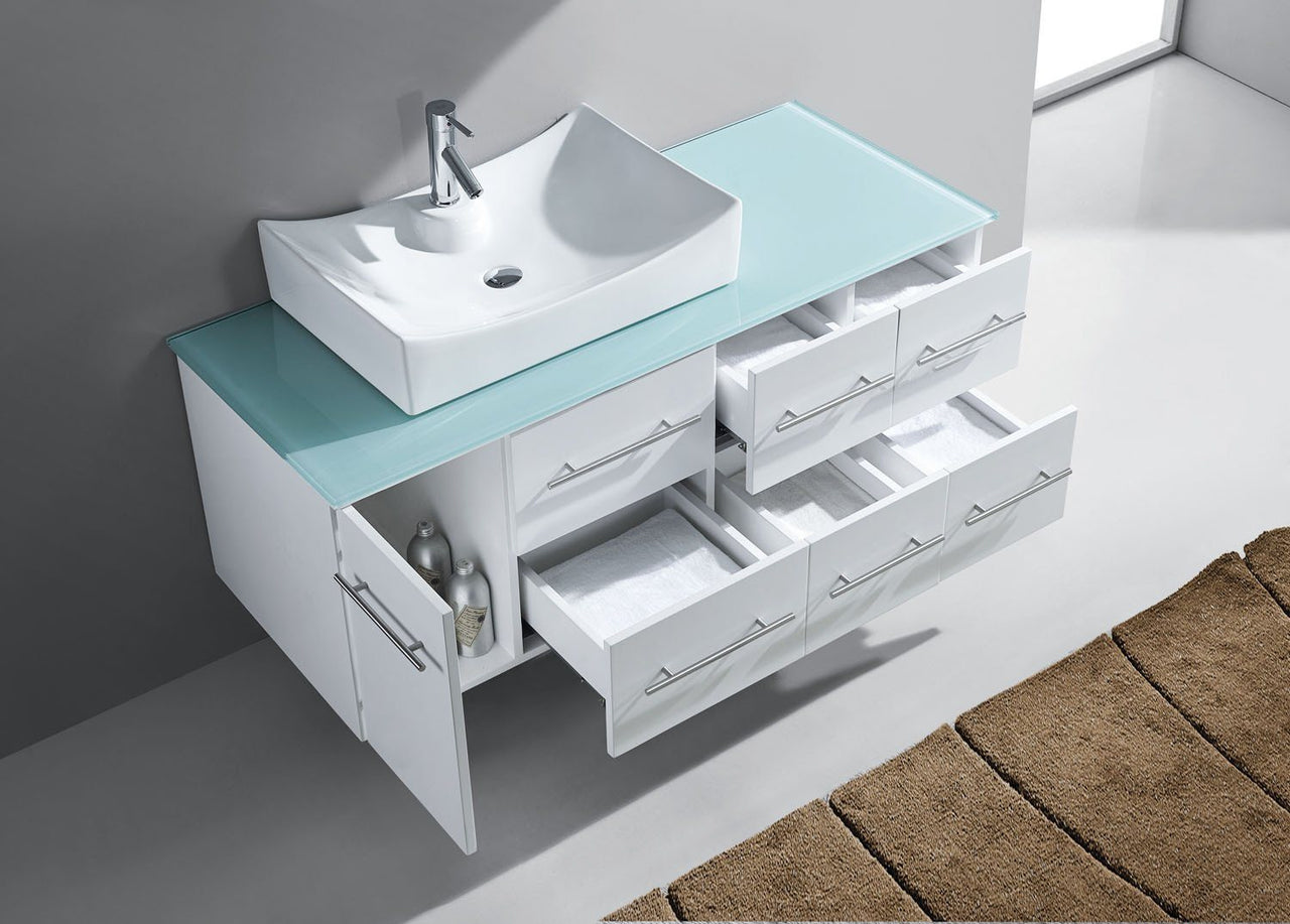 Virtu USA Ceanna 55" Single Square Sink White Top Vanity in White with Polished Chrome Faucet and Mirror Vanity Virtu USA 