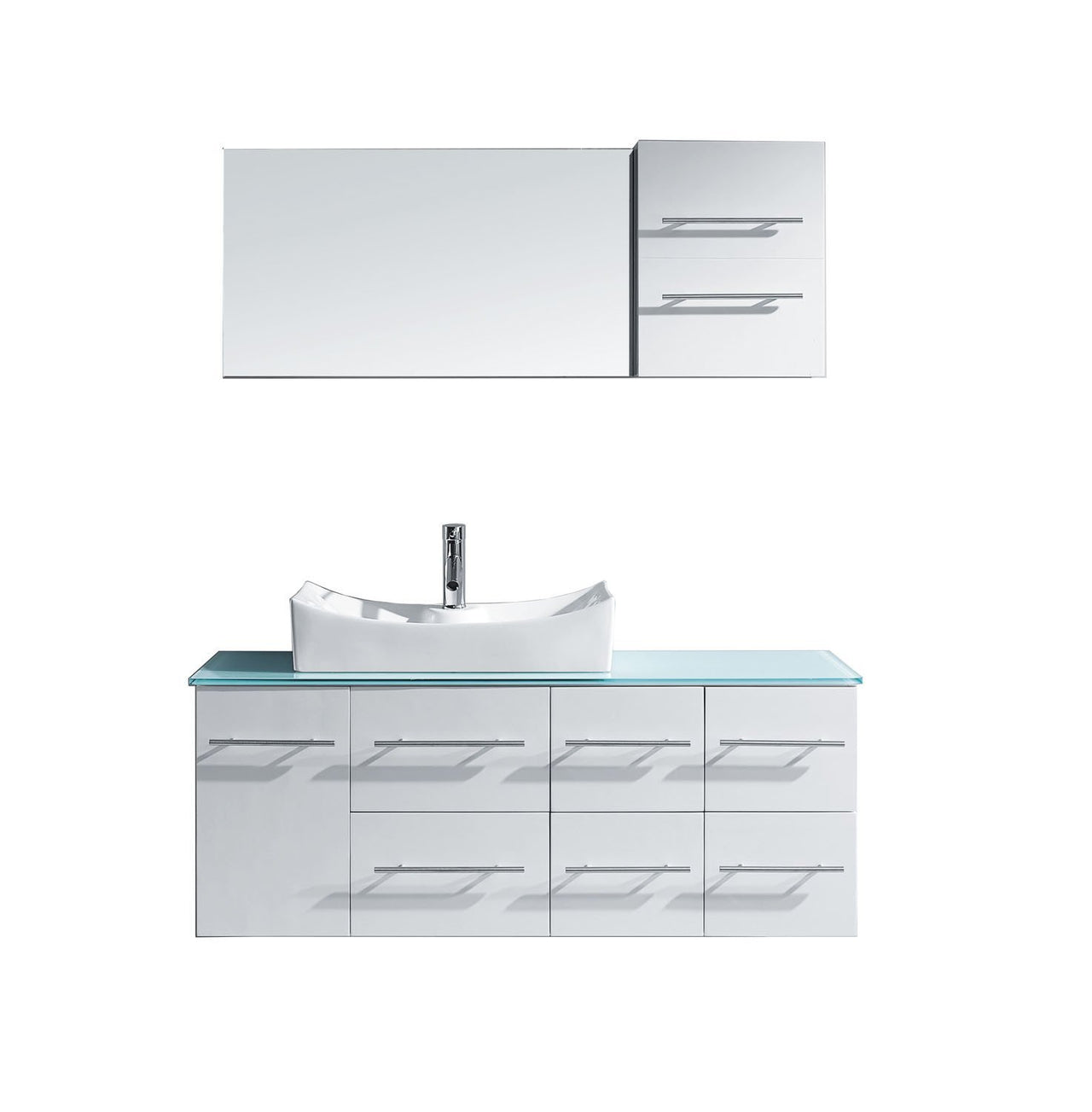 Virtu USA Ceanna 55" Single Square Sink White Top Vanity in White with Brushed Nickel Faucet and Mirror Vanity Virtu USA 