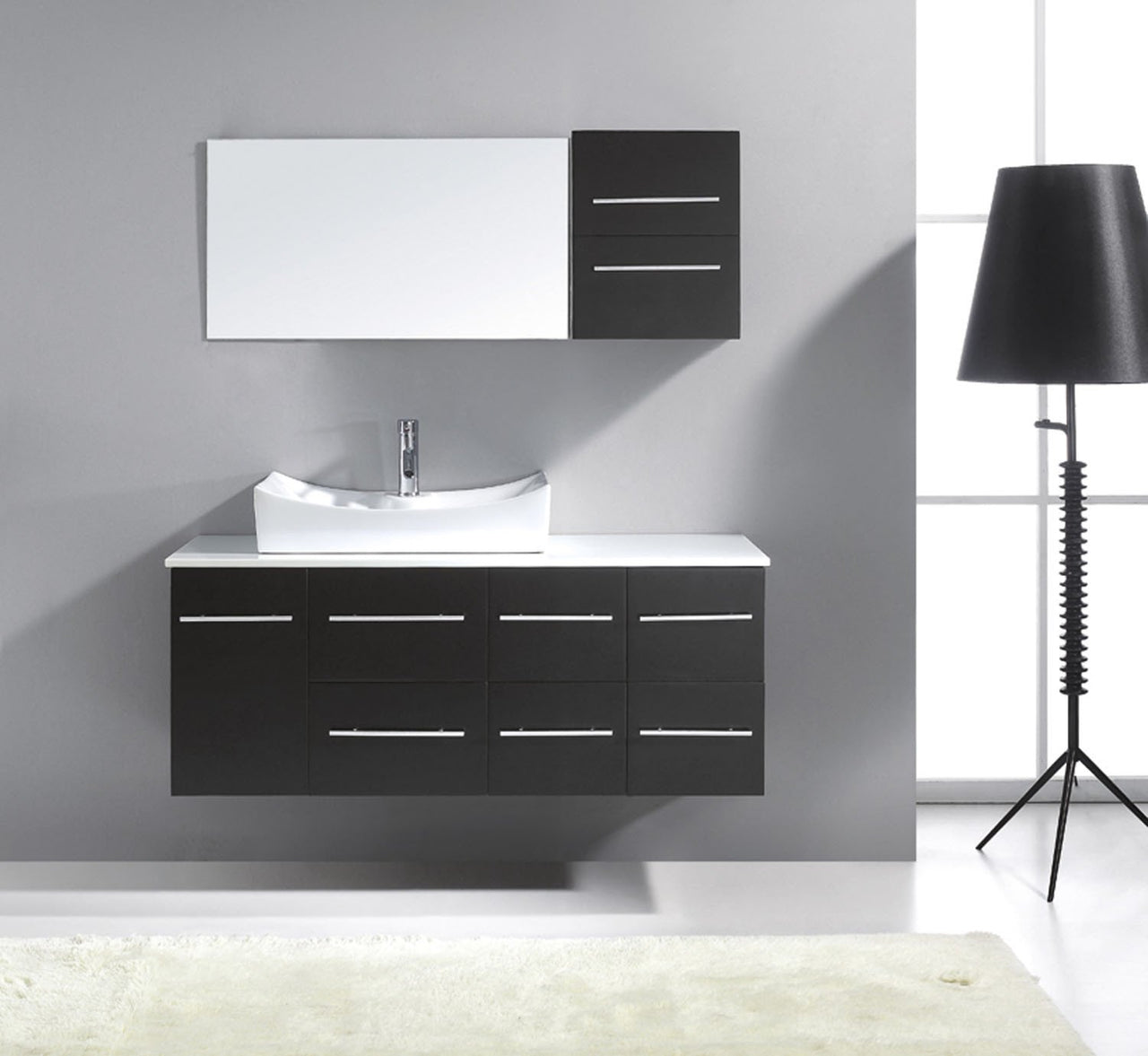 Virtu USA Ceanna 55" Single Square Sink Espresso Top Vanity in Espresso with Brushed Nickel Faucet and Mirror Vanity Virtu USA 