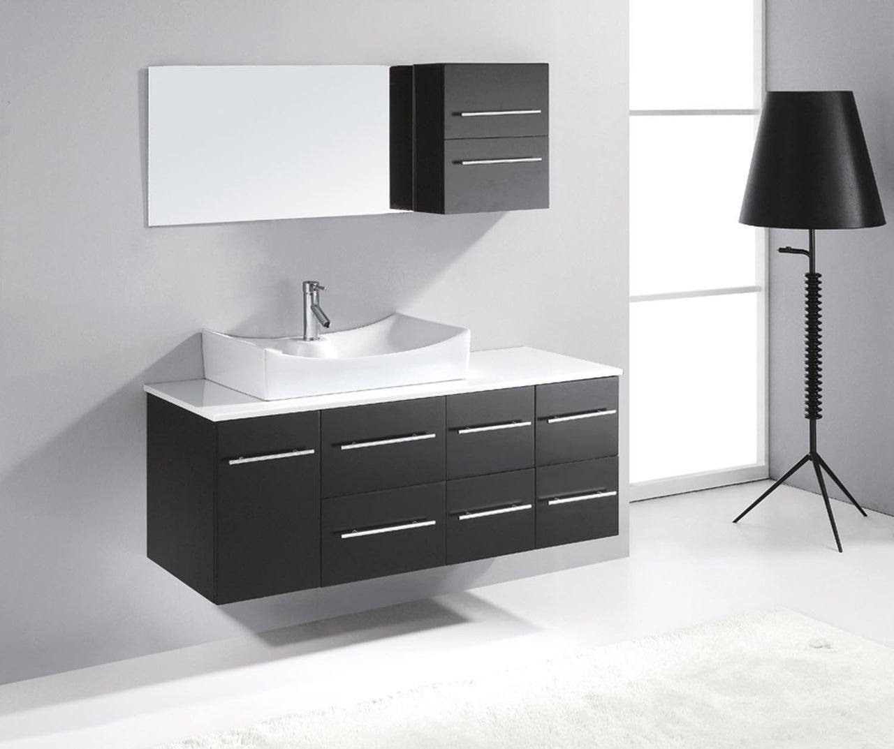 Virtu USA Ceanna 55" Single Square Sink Espresso Top Vanity in Espresso with Brushed Nickel Faucet and Mirror Vanity Virtu USA 