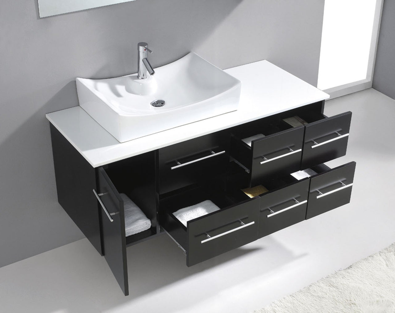 Virtu USA Ceanna 55" Single Square Sink Espresso Top Vanity in Espresso with Brushed Nickel Faucet and Mirror Vanity Virtu USA 