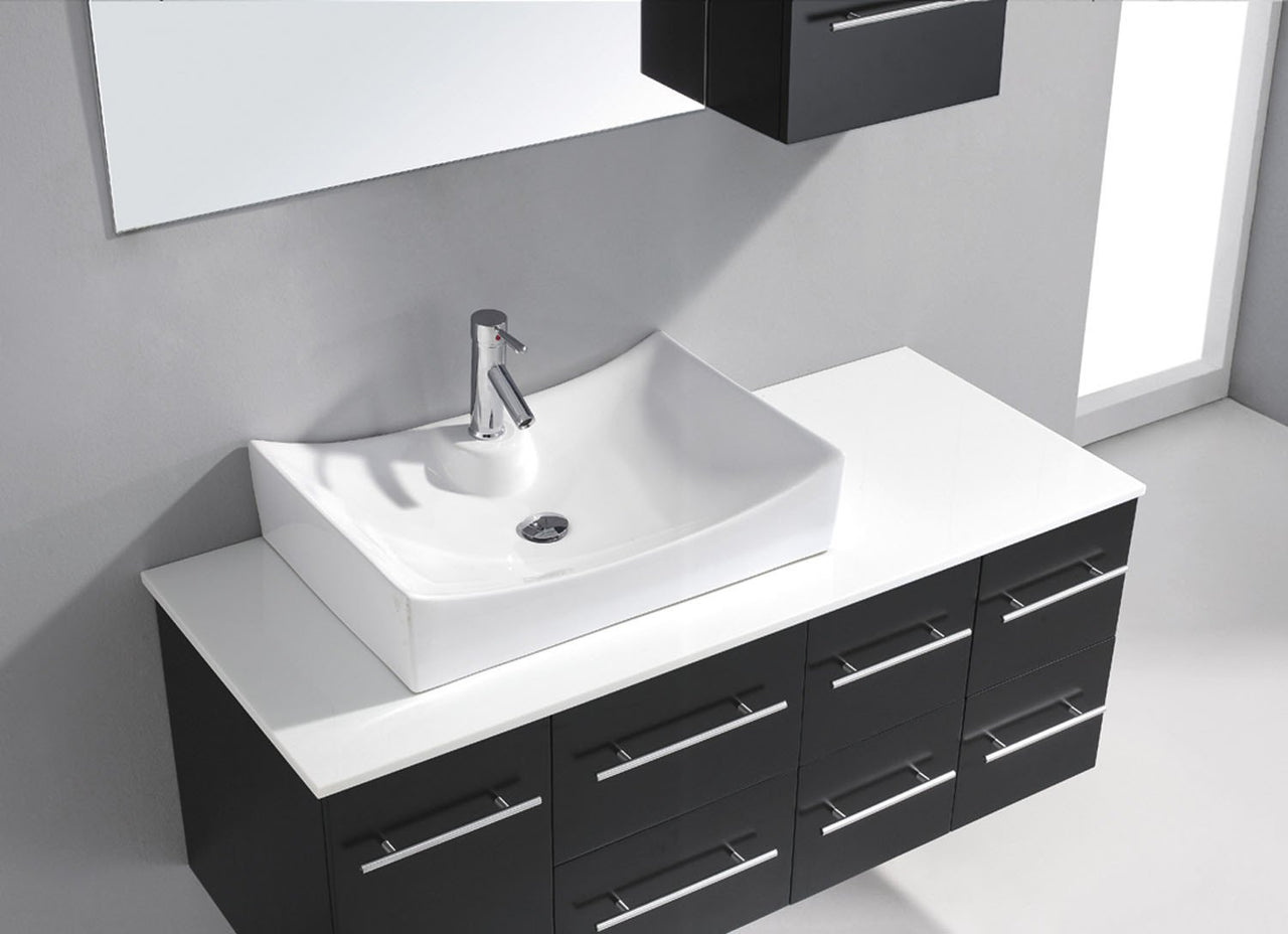 Virtu USA Ceanna 55" Single Square Sink Espresso Top Vanity in Espresso with Polished Chrome Faucet and Mirror Vanity Virtu USA 