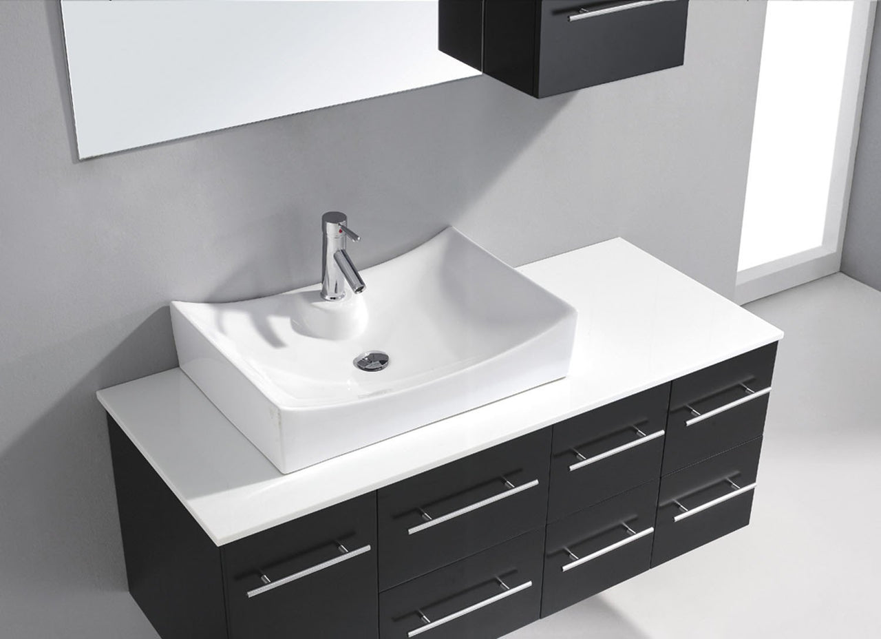 Virtu USA Ceanna 55" Single Square Sink Espresso Top Vanity in Espresso with Brushed Nickel Faucet and Mirror Vanity Virtu USA 