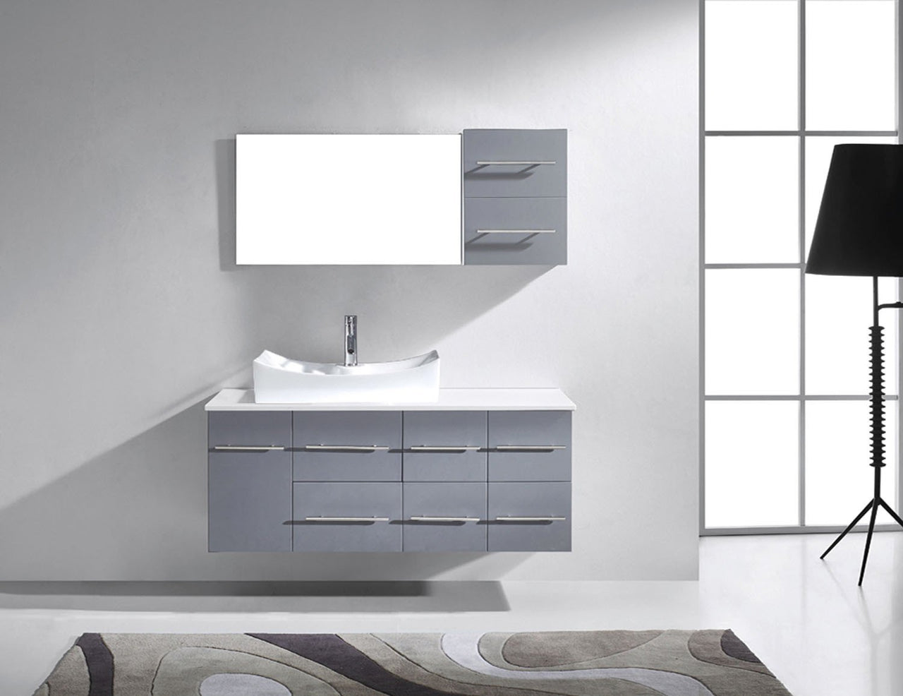 Virtu USA Ceanna 55" Single Square Sink Grey Top Vanity in Grey with Polished Chrome Faucet and Mirror Vanity Virtu USA 