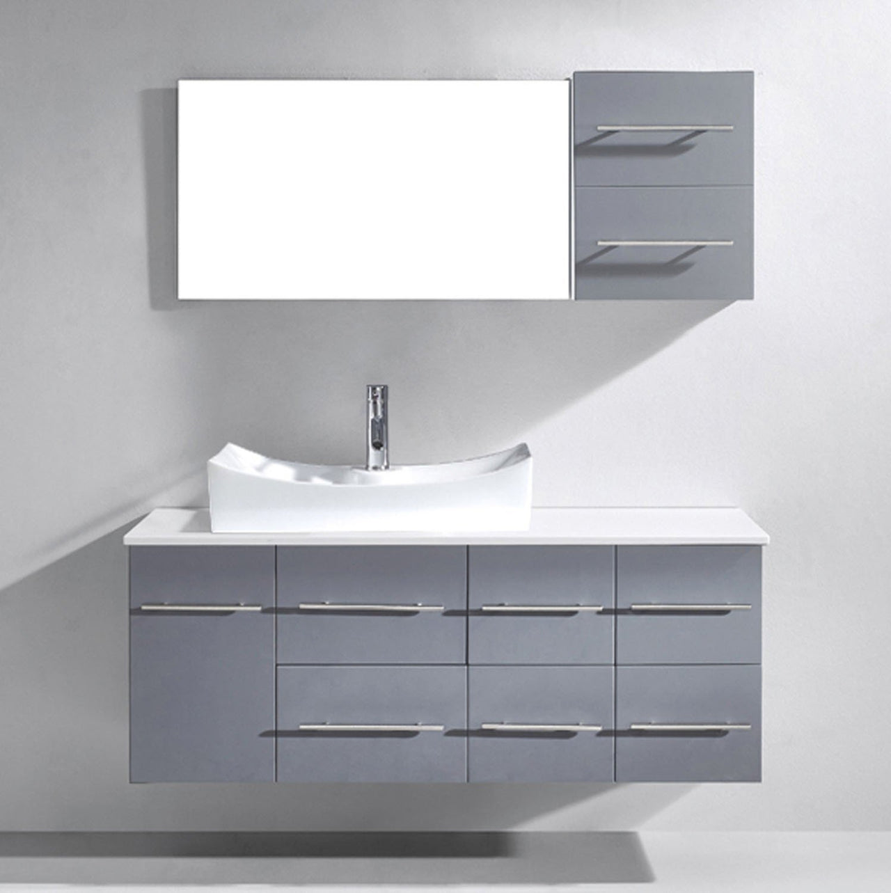 Virtu USA Ceanna 55" Single Square Sink Grey Top Vanity in Grey with Polished Chrome Faucet and Mirror Vanity Virtu USA 