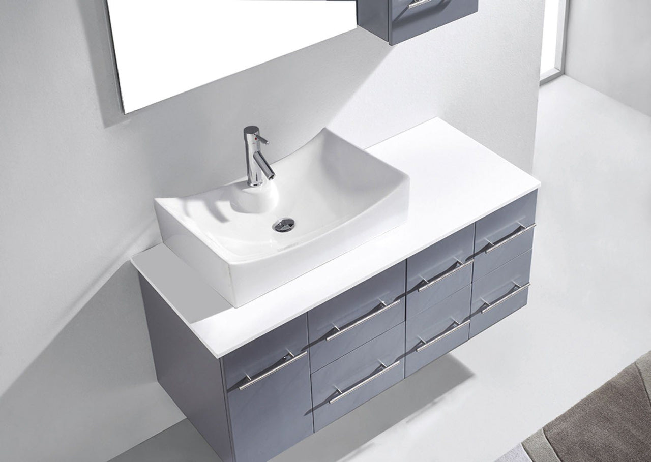 Virtu USA Ceanna 55" Single Square Sink Grey Top Vanity in Grey with Polished Chrome Faucet and Mirror Vanity Virtu USA 