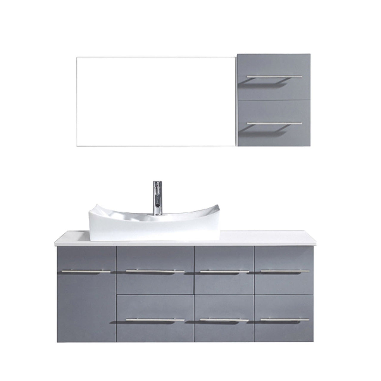 Virtu USA Ceanna 55" Single Square Sink Grey Top Vanity in Grey with Polished Chrome Faucet and Mirror Vanity Virtu USA 