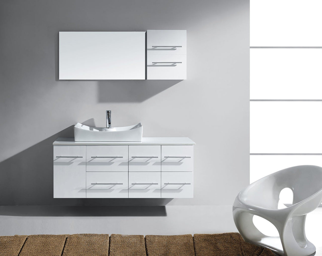 Virtu USA Ceanna 55" Single Square Sink White Top Vanity with Polished Chrome Faucet and Mirror Vanity Virtu USA 