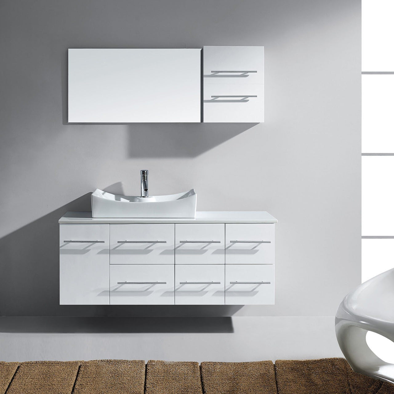 Virtu USA Ceanna 55" Single Square Sink White Top Vanity with Polished Chrome Faucet and Mirror Vanity Virtu USA 