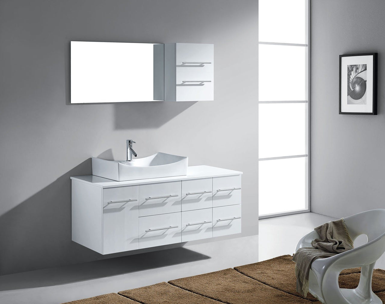 Virtu USA Ceanna 55" Single Square Sink White Top Vanity with Polished Chrome Faucet and Mirror Vanity Virtu USA 