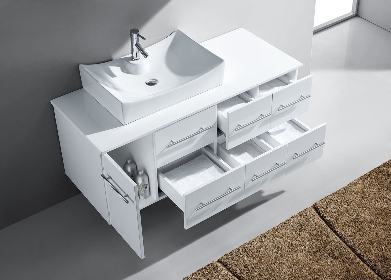 Virtu USA Ceanna 55" Single Square Sink White Top Vanity with Polished Chrome Faucet and Mirror Vanity Virtu USA 