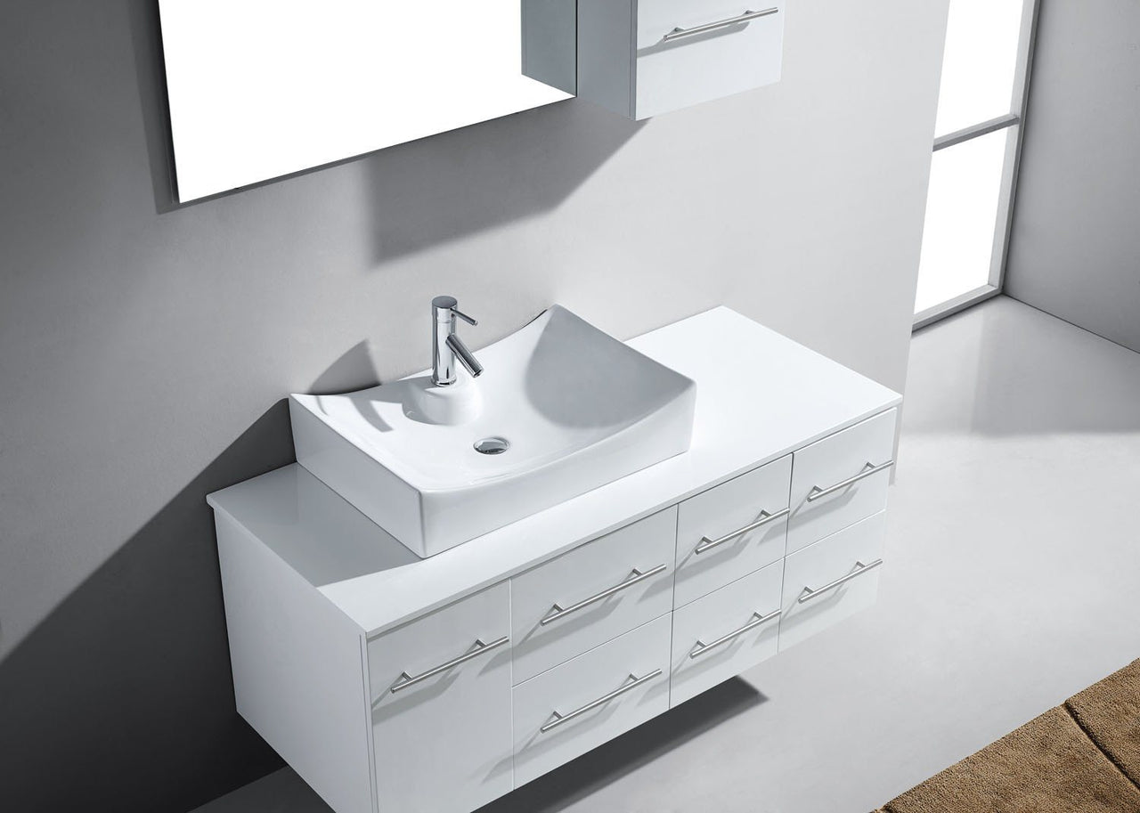 Virtu USA Ceanna 55" Single Square Sink White Top Vanity with Polished Chrome Faucet and Mirror Vanity Virtu USA 