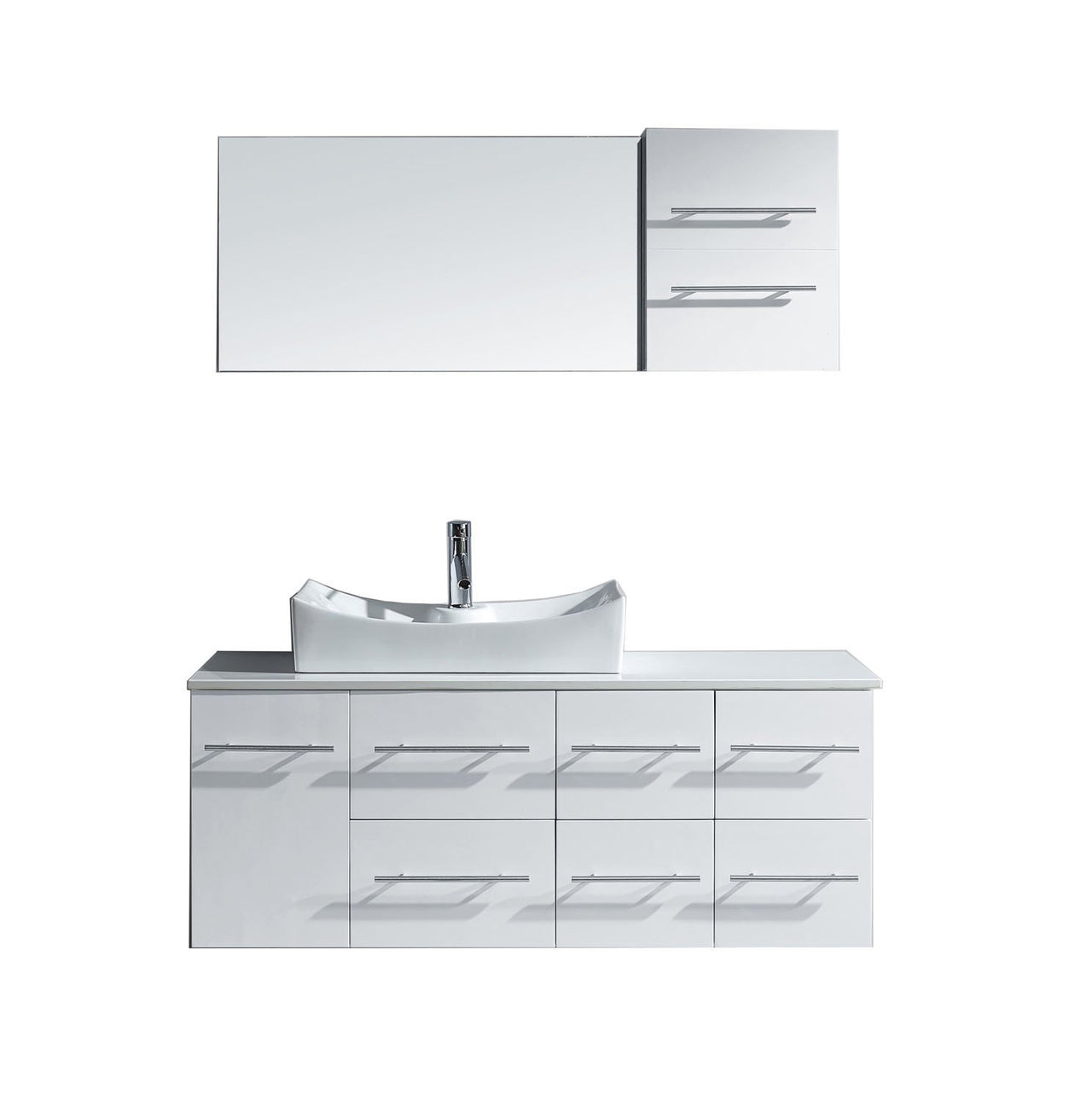 Virtu USA Ceanna 55" Single Square Sink White Top Vanity in White with Brushed Nickel Faucet and Mirror Vanity Virtu USA 