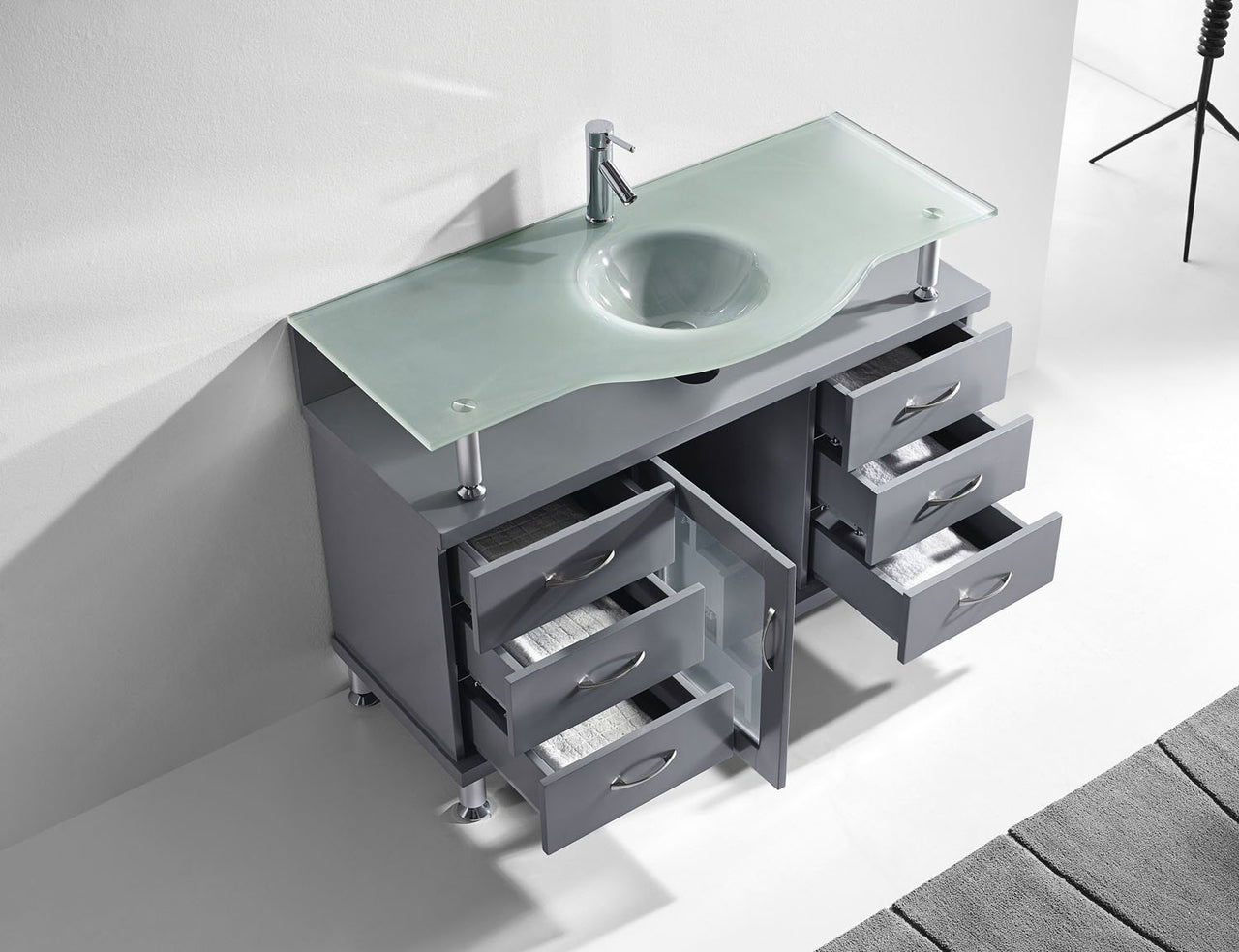 Virtu USA Vincente 48" Single Round Sink Grey Top Vanity in Grey Vanity Virtu USA 