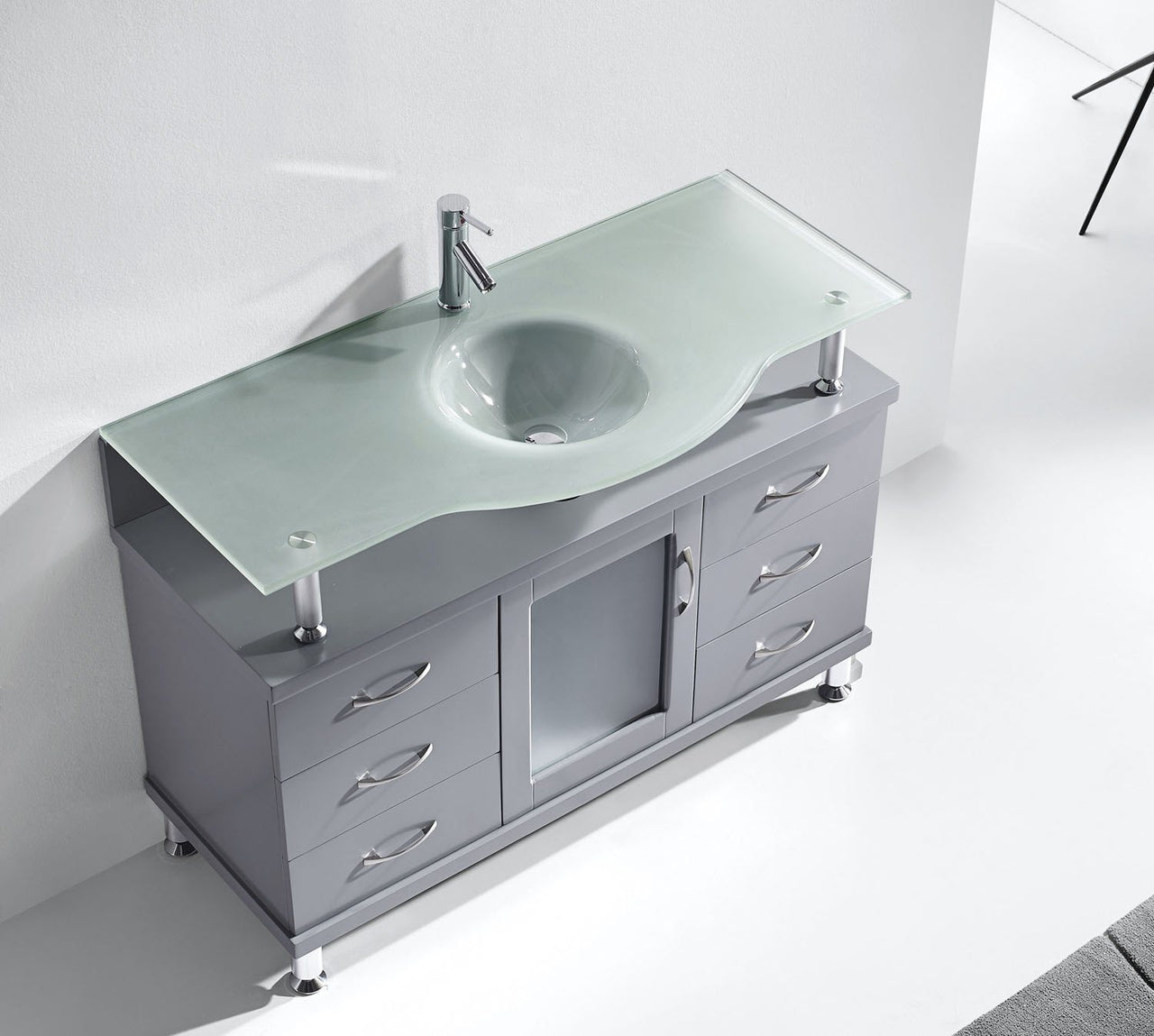 Virtu USA Vincente 48" Single Round Sink Grey Top Vanity in Grey Vanity Virtu USA 