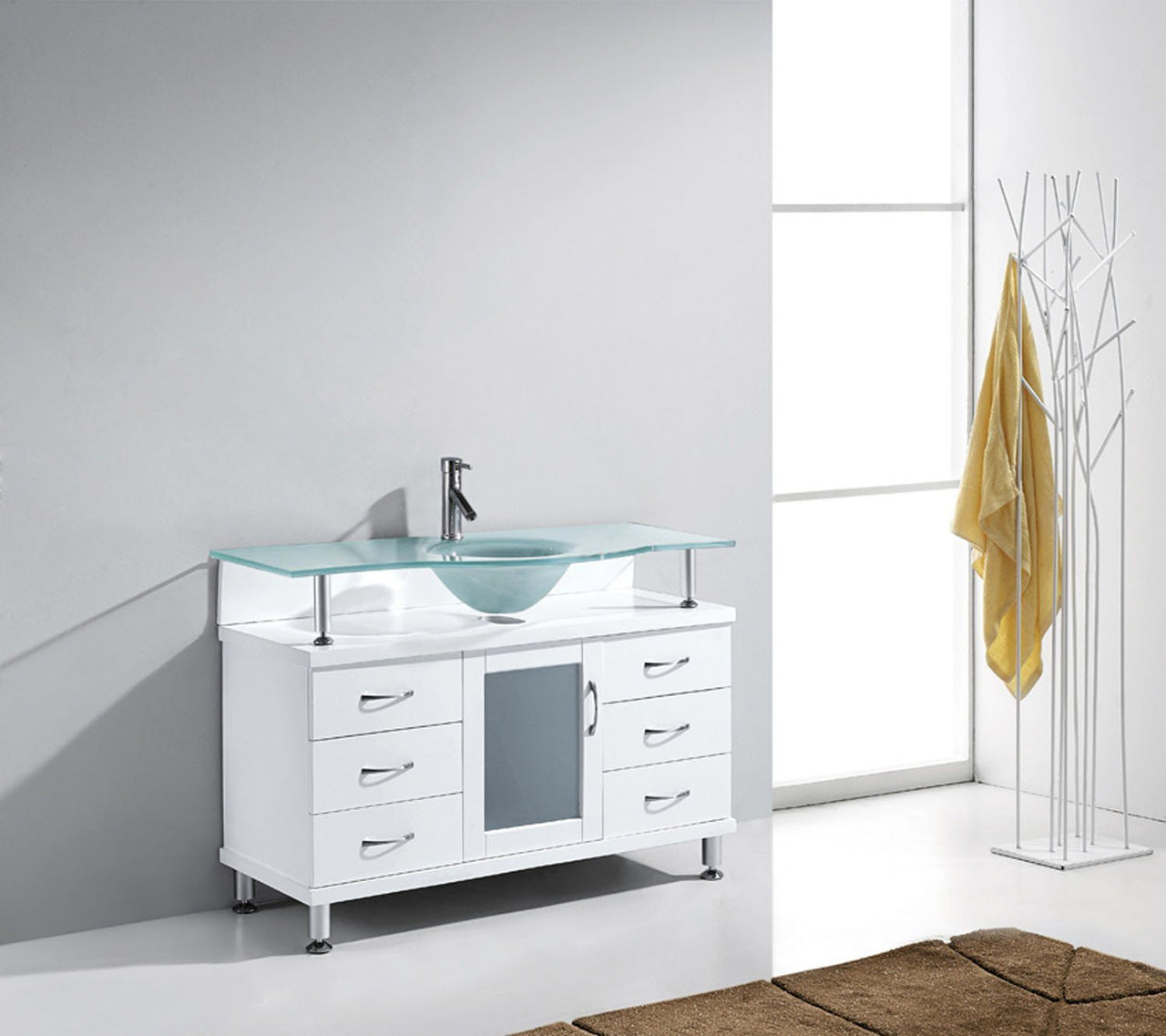 Virtu USA Vincente 48" Single Round Sink White Top Vanity in White Vanity Virtu USA 
