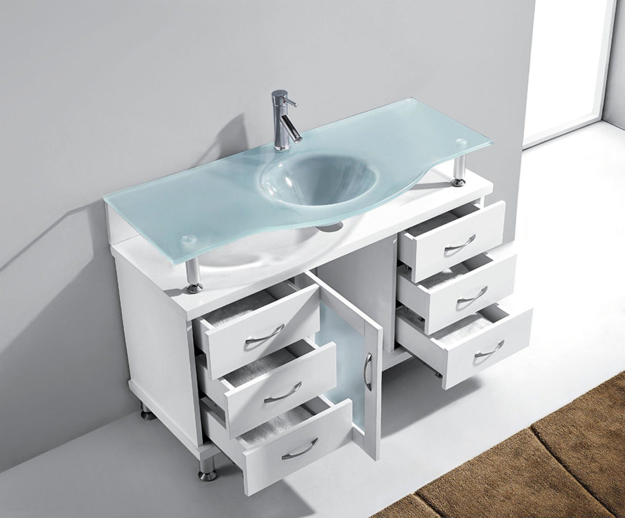 Virtu USA Vincente 48" Single Round Sink White Top Vanity in White Vanity Virtu USA 