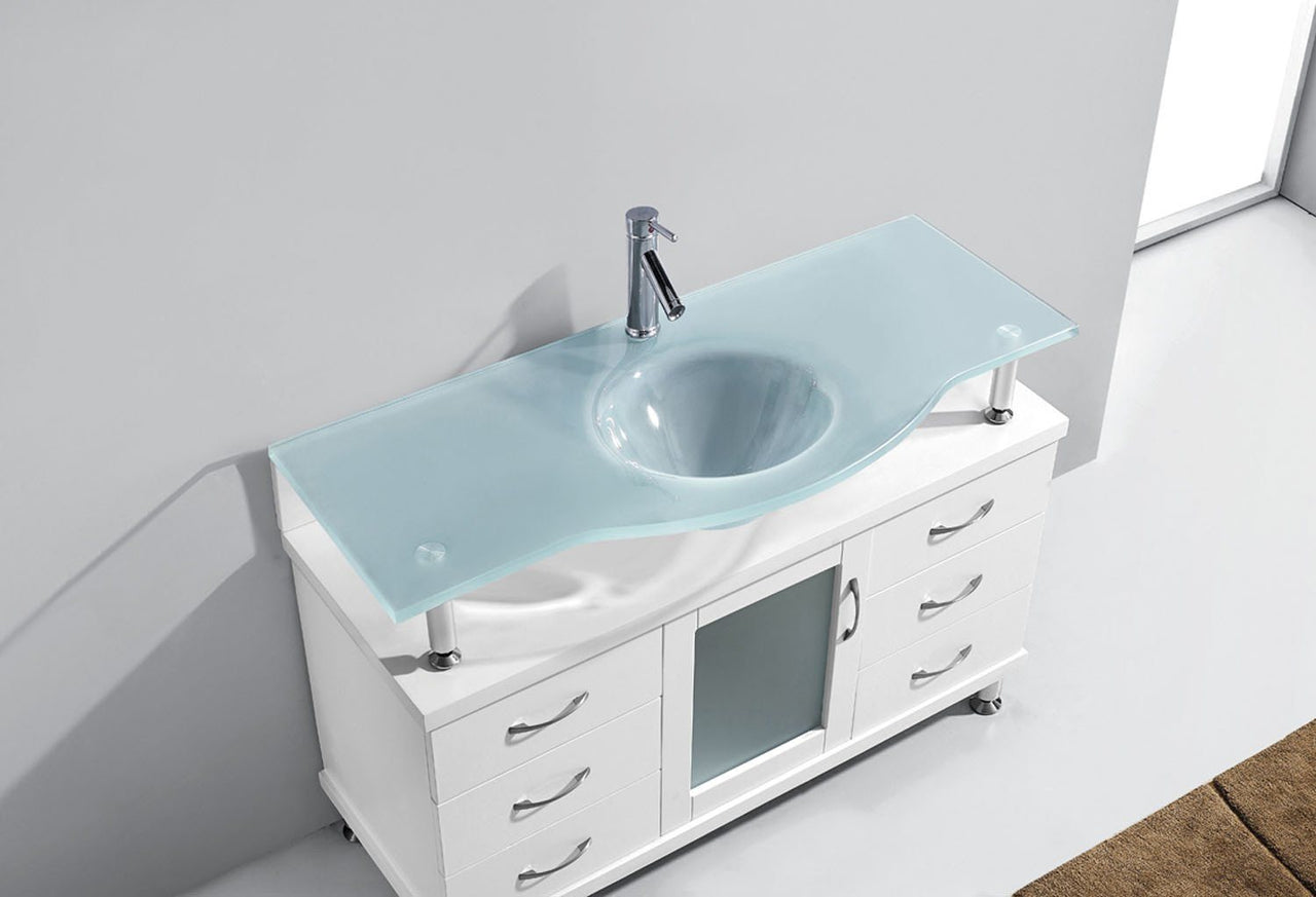 Virtu USA Vincente 48" Single Round Sink White Top Vanity in White Vanity Virtu USA 