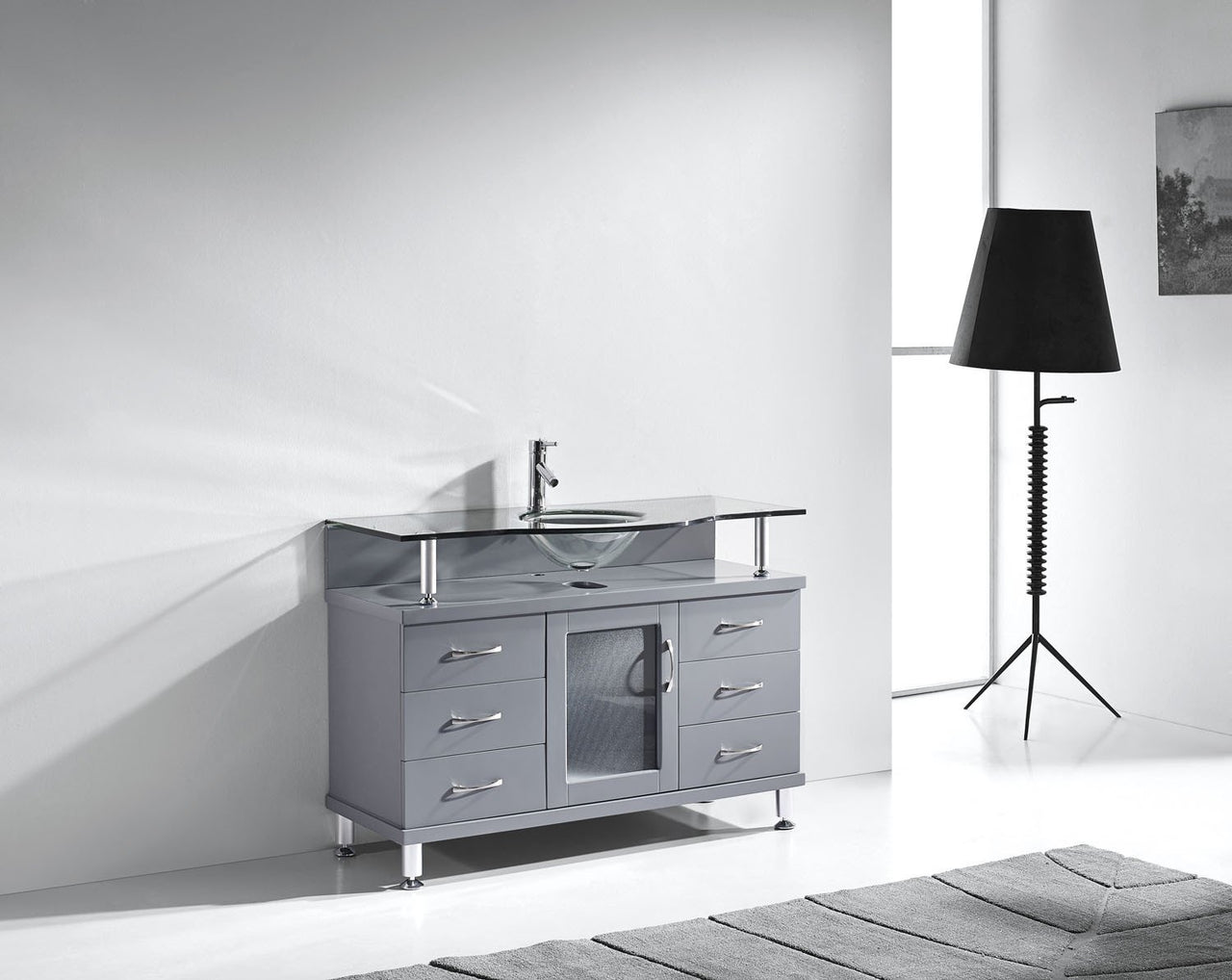 Virtu USA Vincente 48" Single Round Sink Grey Top Vanity in Grey Vanity Virtu USA 
