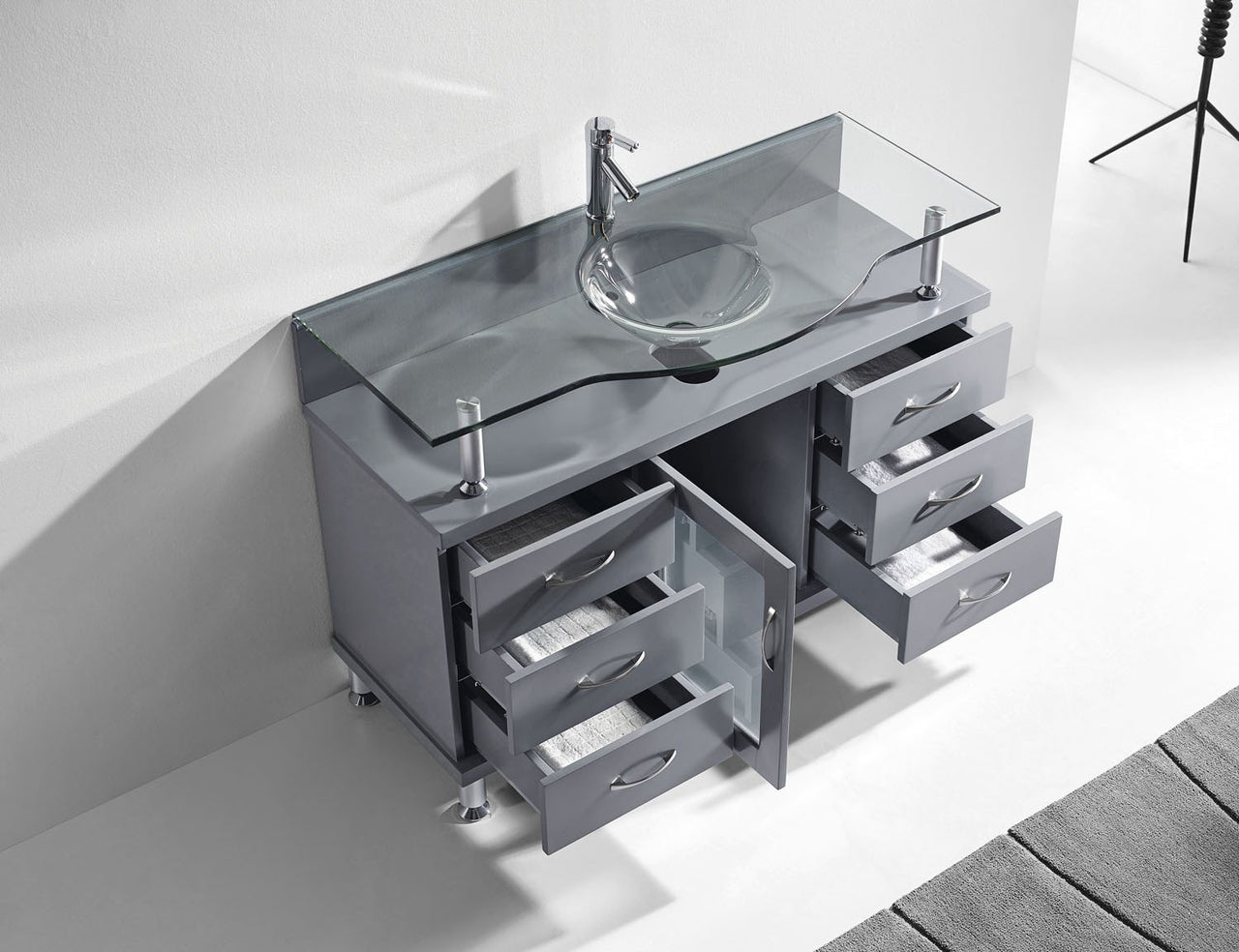 Virtu USA Vincente 48" Single Round Sink Grey Top Vanity in Grey Vanity Virtu USA 
