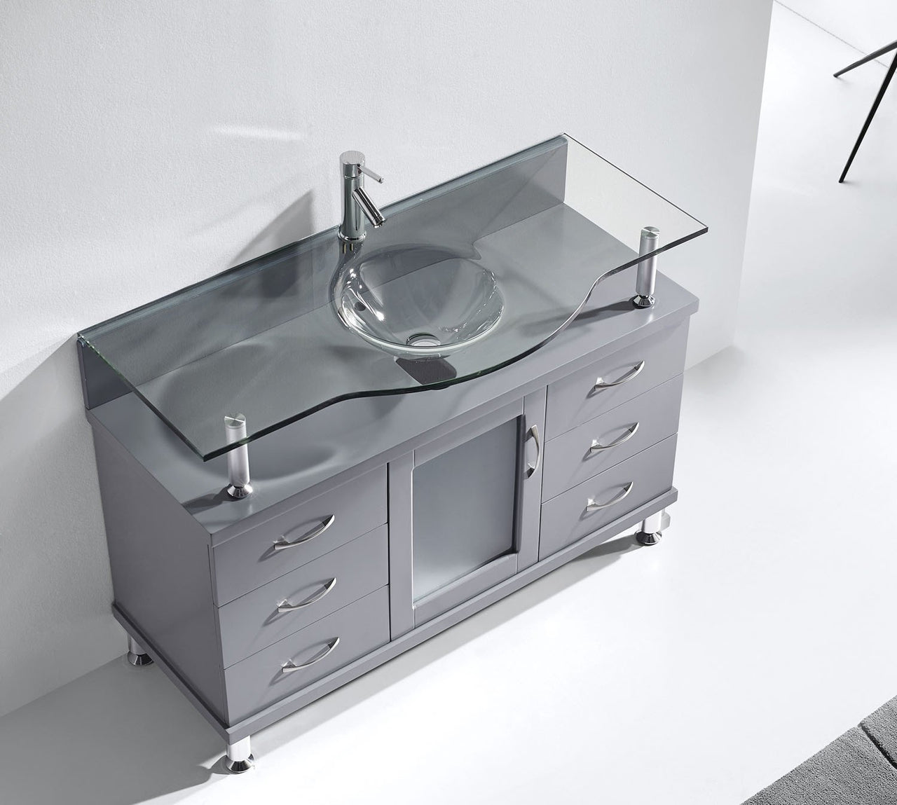 Virtu USA Vincente 48" Single Round Sink Grey Top Vanity in Grey Vanity Virtu USA 