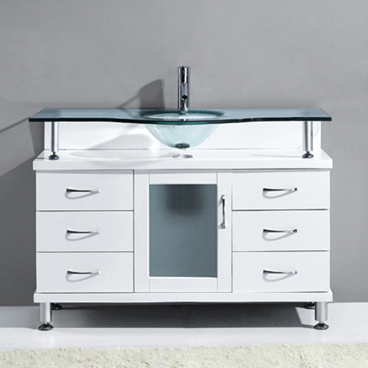 Virtu USA Vincente 48" Single Round Sink White Top Vanity in White Vanity Virtu USA 