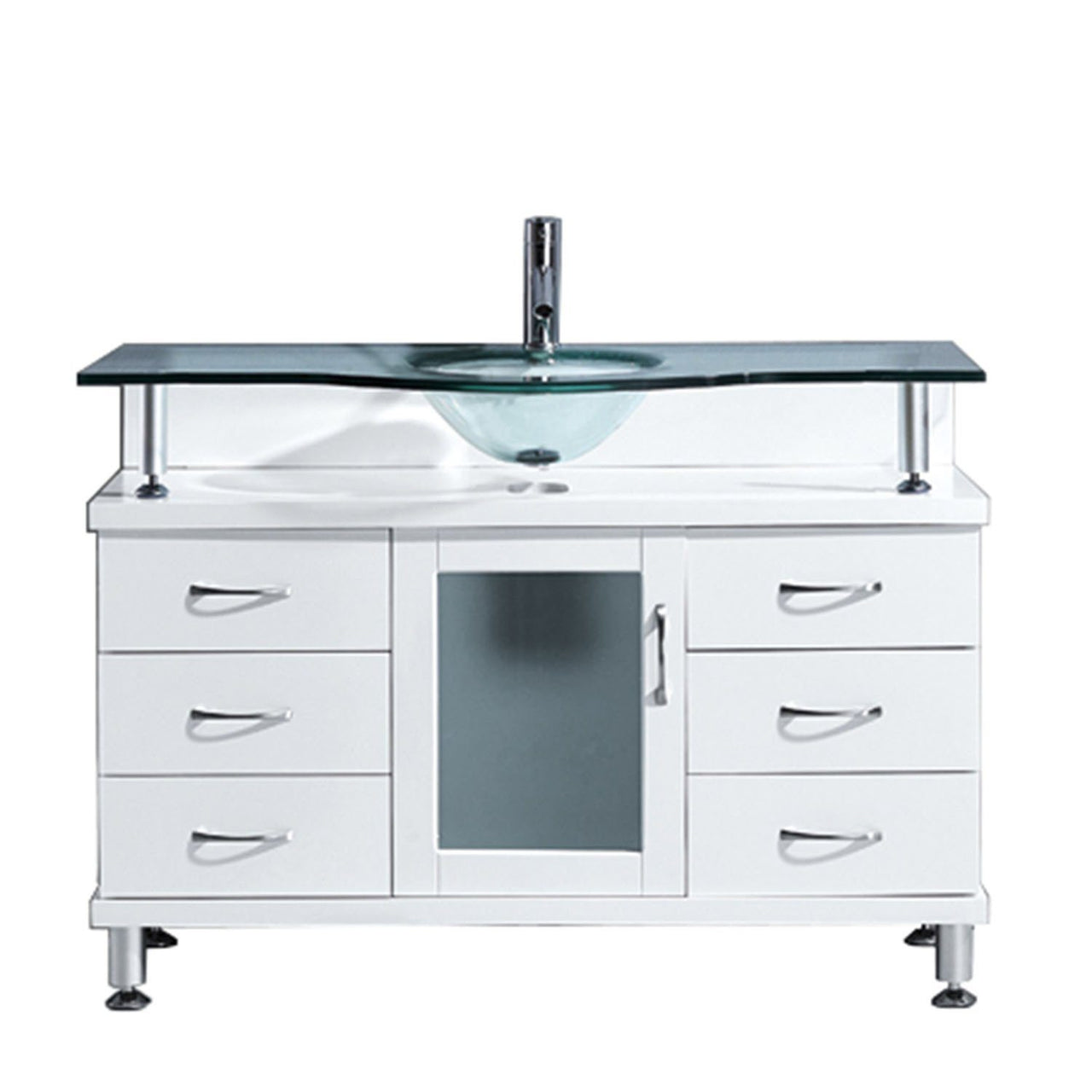 Virtu USA Vincente 48" Single Round Sink White Top Vanity in White Vanity Virtu USA 