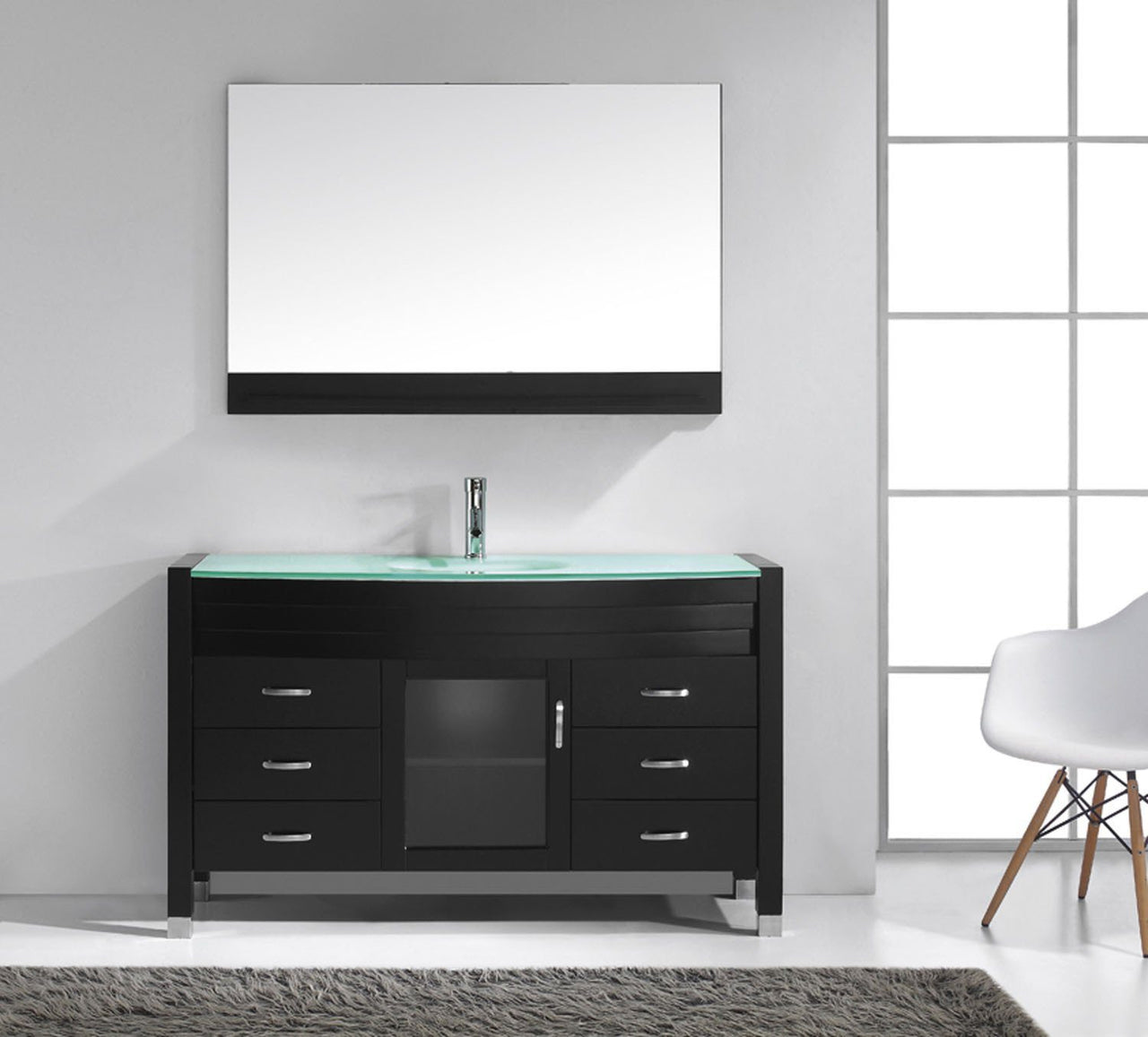 Virtu USA Ava 55" Single Round Sink Espresso Top Vanity in Espresso with Polished Chrome Faucet and Mirror Vanity Virtu USA 