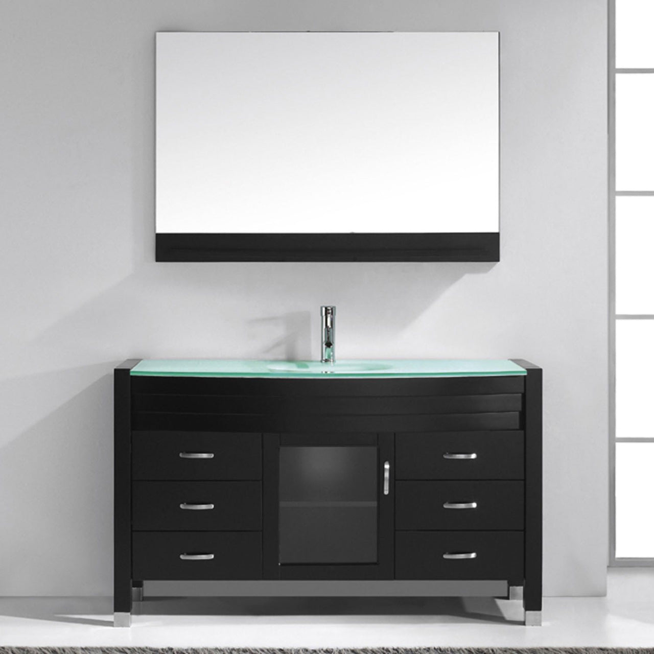 Virtu USA Ava 55" Single Round Sink Espresso Top Vanity in Espresso with Polished Chrome Faucet and Mirror Vanity Virtu USA 