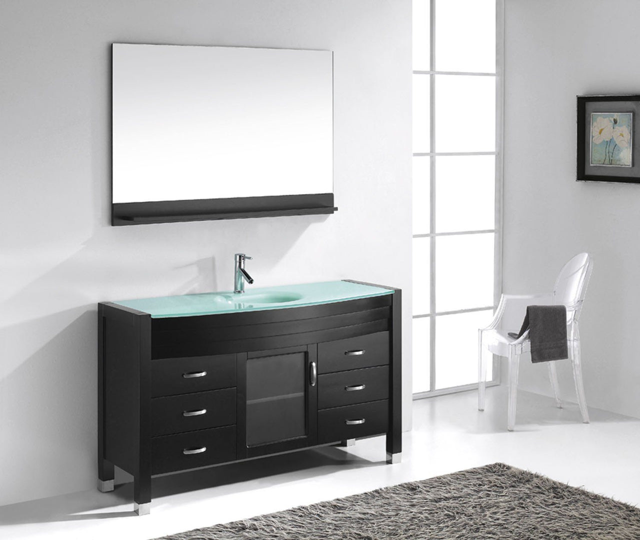 Virtu USA Ava 55" Single Round Sink Espresso Top Vanity in Espresso with Polished Chrome Faucet and Mirror Vanity Virtu USA 