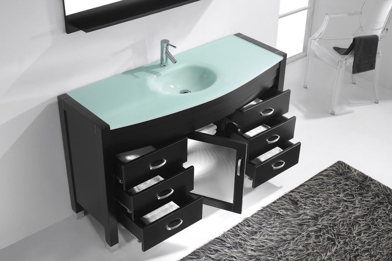 Virtu USA Ava 55" Single Round Sink Espresso Top Vanity in Espresso with Polished Chrome Faucet and Mirror Vanity Virtu USA 