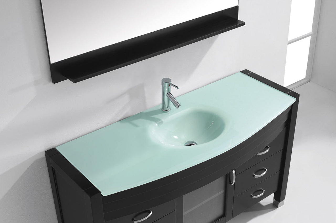 Virtu USA Ava 55" Single Round Sink Espresso Top Vanity in Espresso with Polished Chrome Faucet and Mirror Vanity Virtu USA 