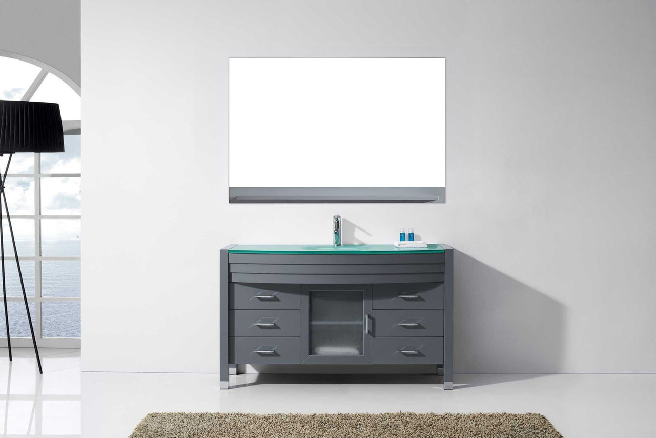 Virtu USA Ava 55" Single Round Sink Grey Top Vanity in Grey with Polished Chrome Faucet and Mirror Vanity Virtu USA 