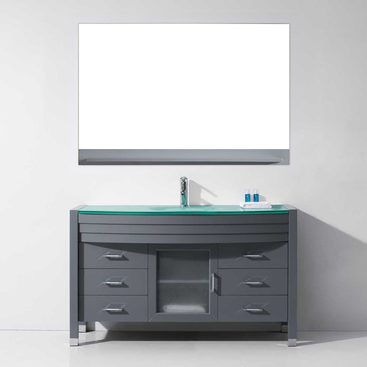 Virtu USA Ava 55" Single Round Sink Grey Top Vanity in Grey with Polished Chrome Faucet and Mirror Vanity Virtu USA 
