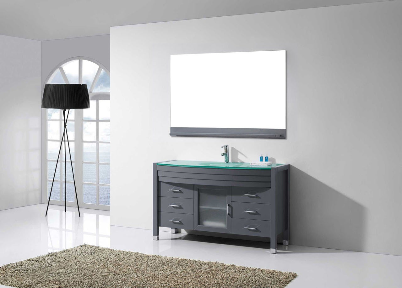 Virtu USA Ava 55" Single Round Sink Grey Top Vanity in Grey with Polished Chrome Faucet and Mirror Vanity Virtu USA 