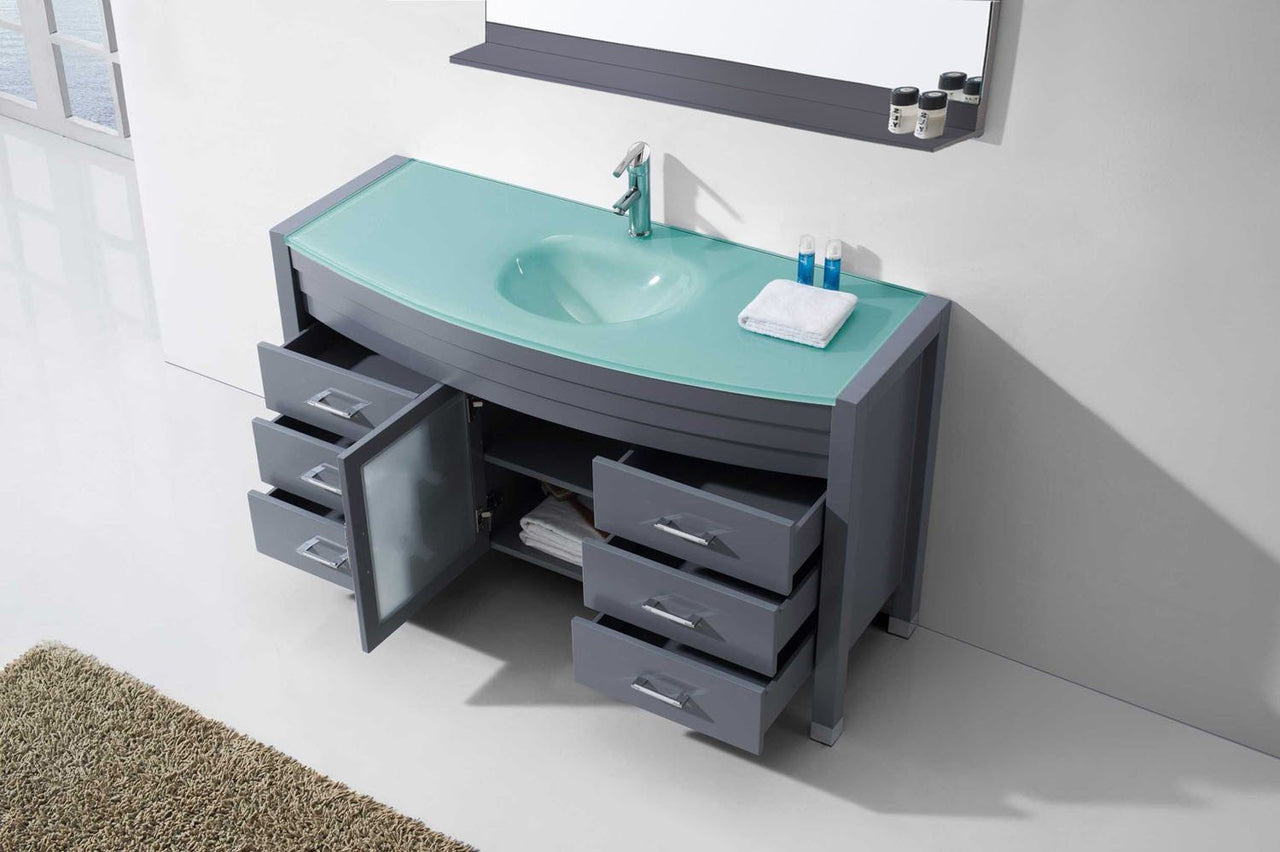 Virtu USA Ava 55" Single Round Sink Grey Top Vanity in Grey with Polished Chrome Faucet and Mirror Vanity Virtu USA 