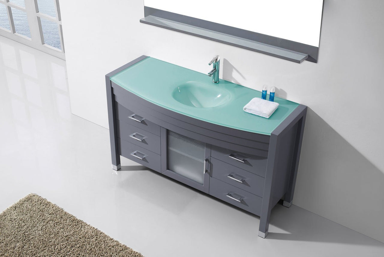 Virtu USA Ava 55" Single Round Sink Grey Top Vanity in Grey with Polished Chrome Faucet and Mirror Vanity Virtu USA 