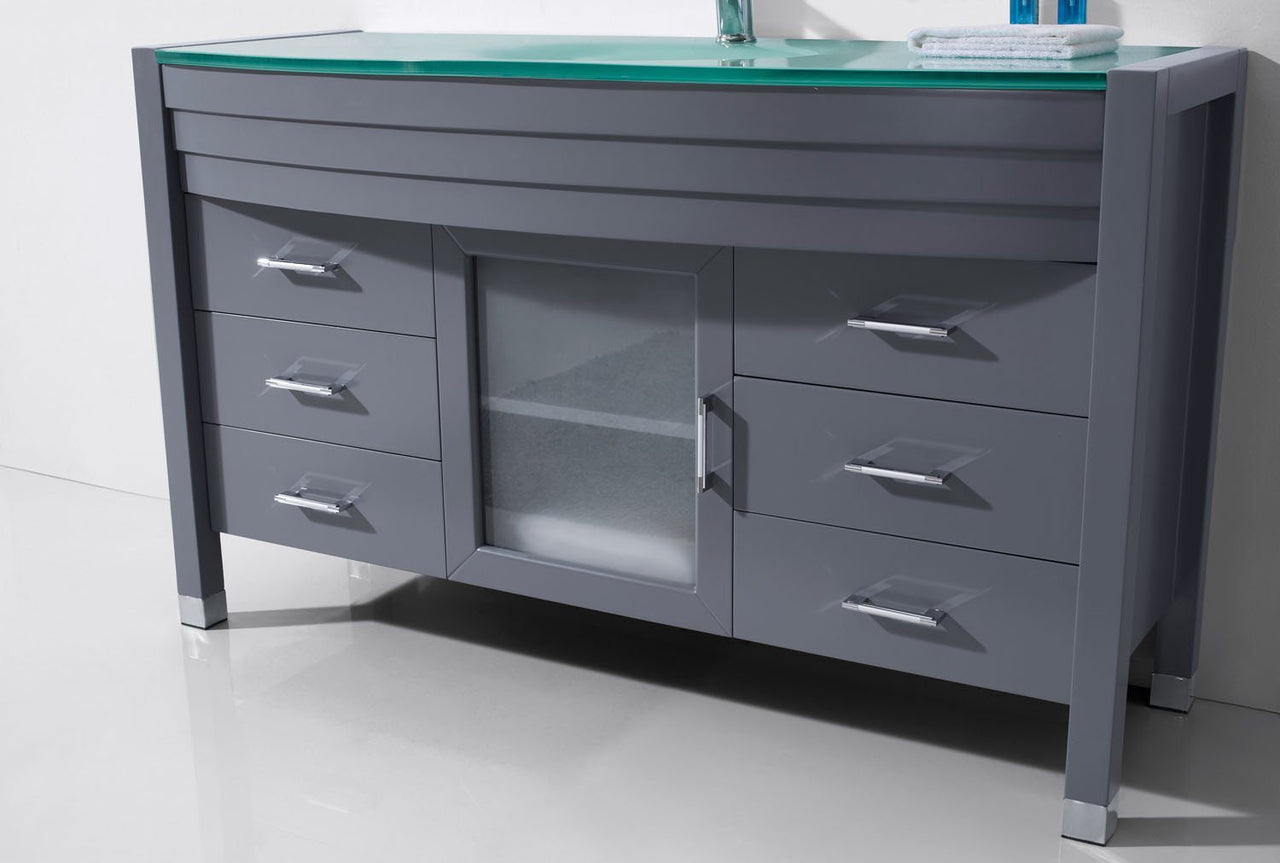 Virtu USA Ava 55" Single Round Sink Grey Top Vanity in Grey with Polished Chrome Faucet and Mirror Vanity Virtu USA 