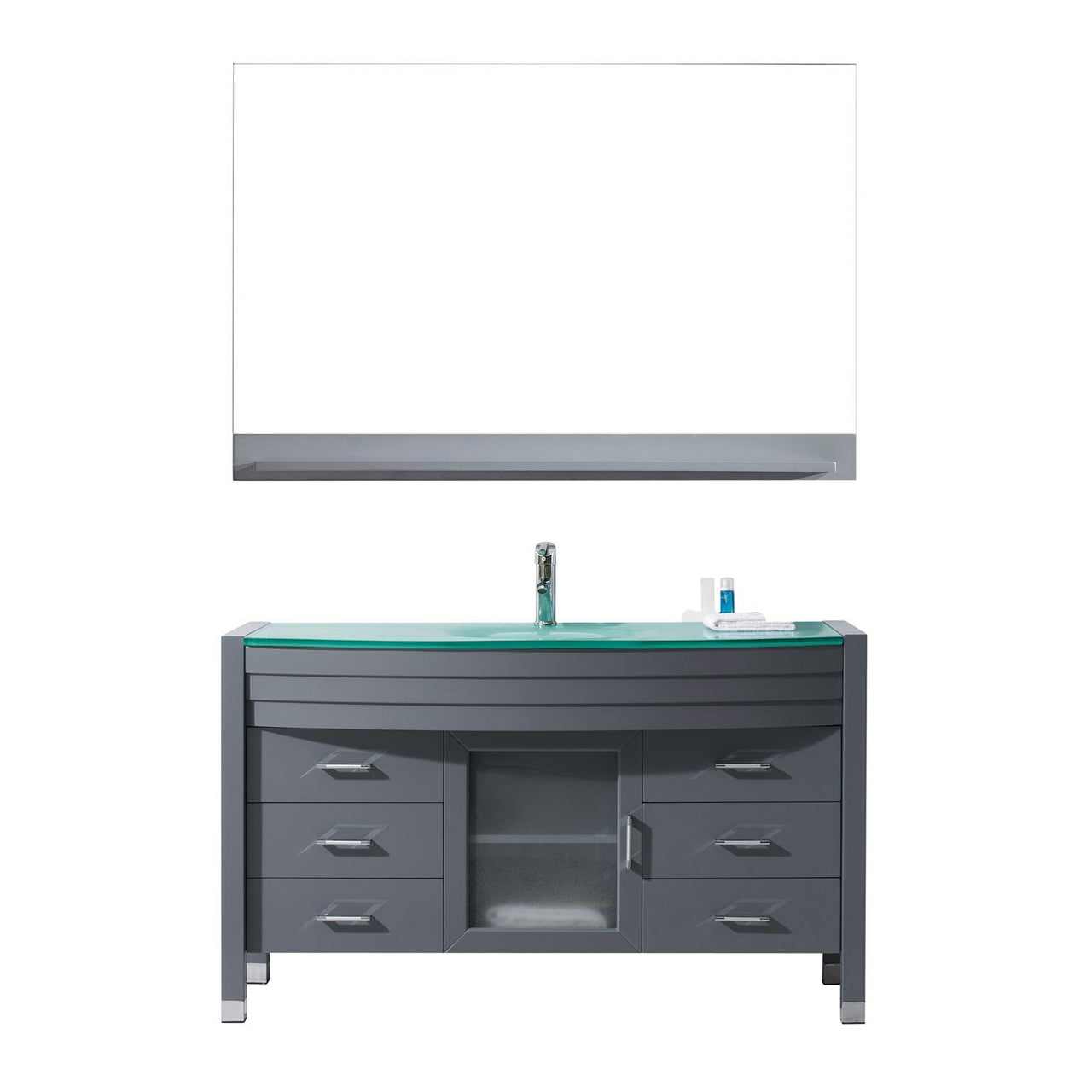Virtu USA Ava 55" Single Round Sink Grey Top Vanity in Grey with Polished Chrome Faucet and Mirror Vanity Virtu USA 
