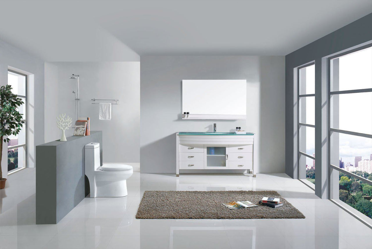 Virtu USA Ava 55" Single Round Sink White Top Vanity in White with Polished Chrome Faucet and Mirror Vanity Virtu USA 